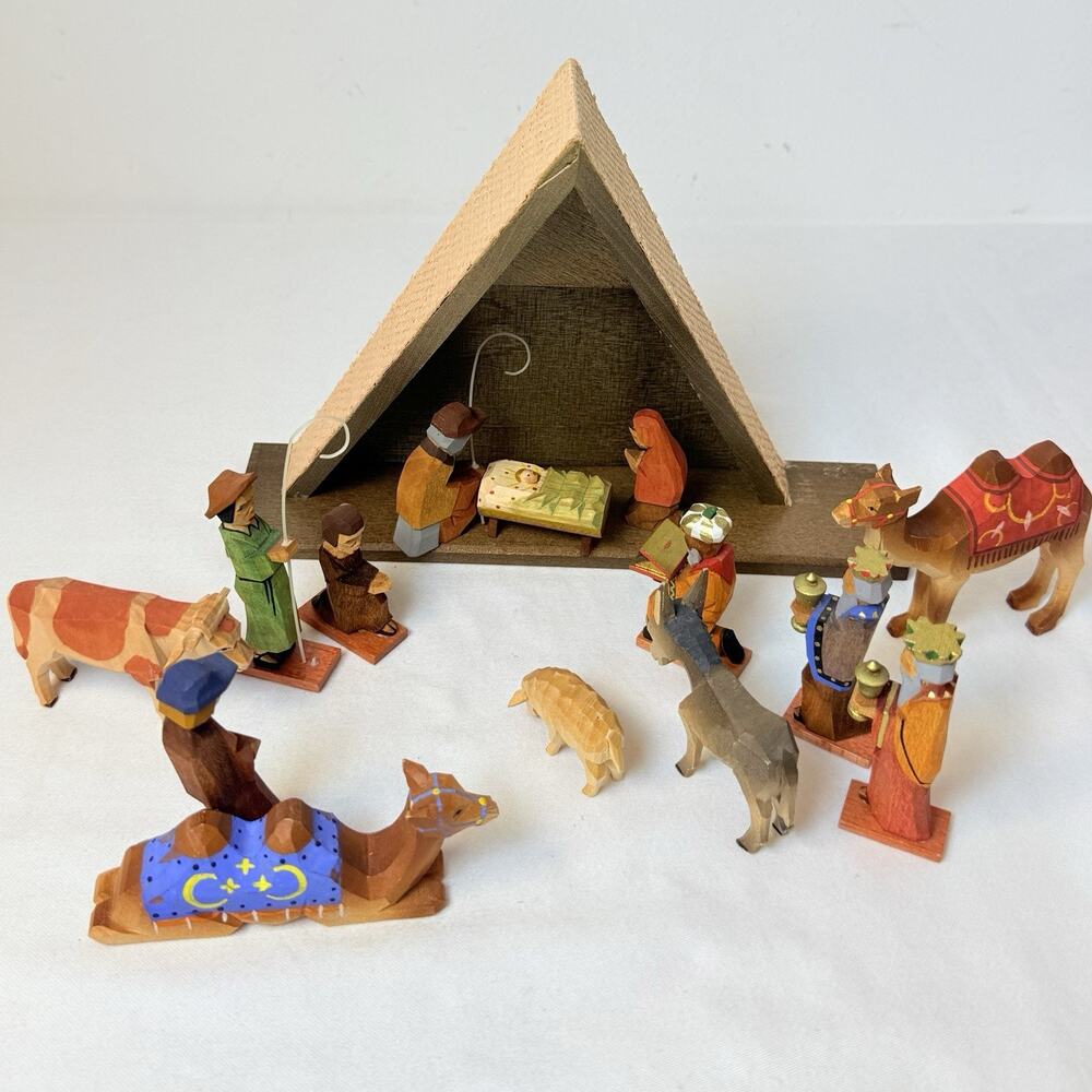 Vtg Erzgebirge Emil Helbig Hand Carved Wood Nativity Scene East Germany- Read